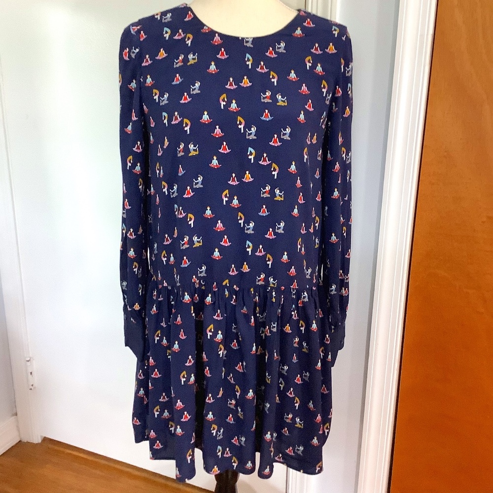 ZARA TRAFALUC COLLECTION DRESS PEPLUM NAVY YOGA PRINT SPORT CHIC MEDIUM